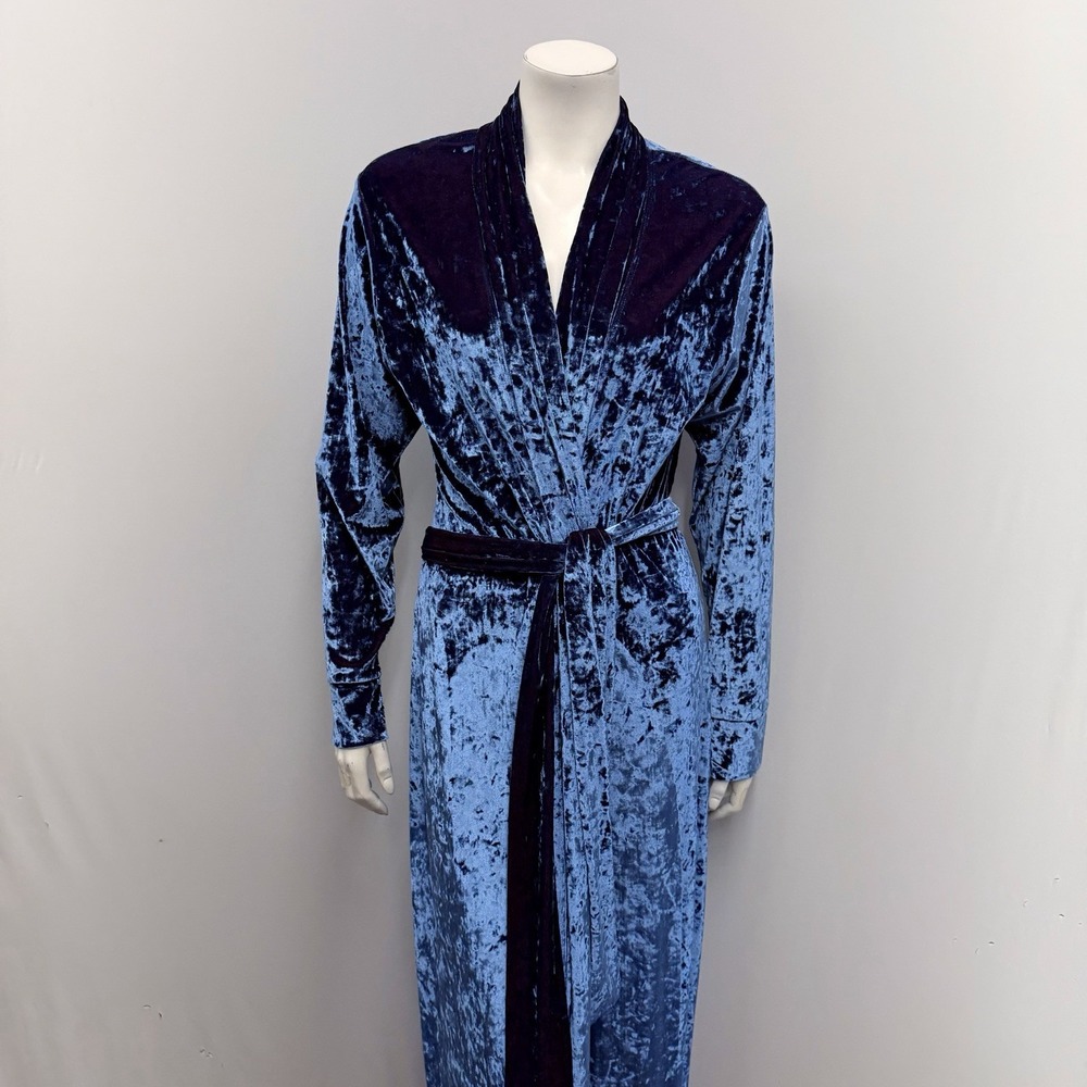 Vintage Fernando Sanchez Velvet Robe with Belt Blue & Wine Tones Size L Fits M - Picture 5 of 7